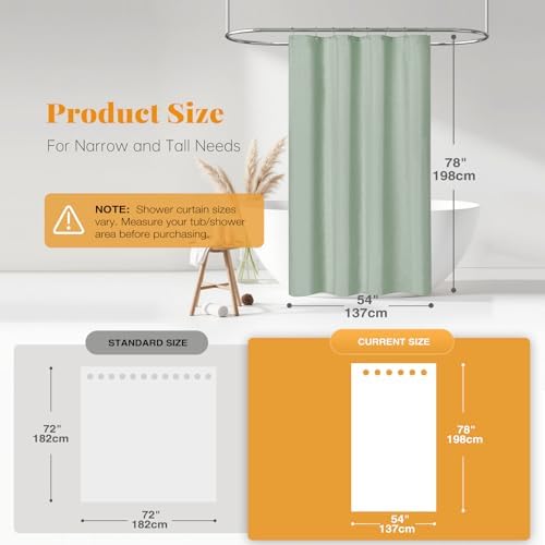 BTTN 54x78 Linen Textured Waterproof Fabric Shower Curtain Set, Sage Green