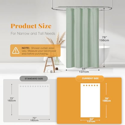 BTTN 54x78 Linen Textured Waterproof Fabric Shower Curtain Set, Sage Green