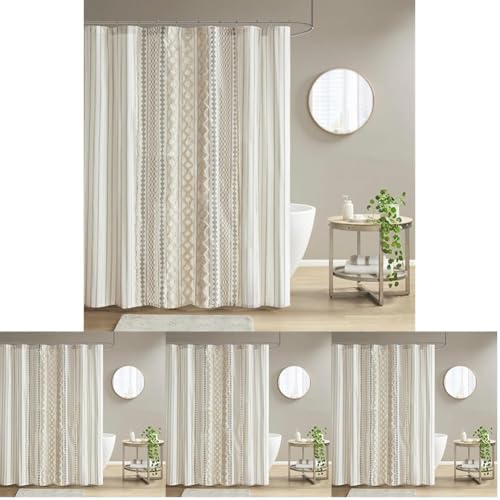 INK+IVY Imani Tufted Chenille 100% Cotton Shower Curtains Machine Washable, Modern Home Bathroom Décor Bathtub Privacy Screen, 72" W x 72" L, Ivory (Pack of 4)