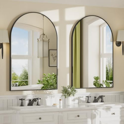 24"x30" Matte Black Arched Vanity Bathroom Mirror, Set of 2