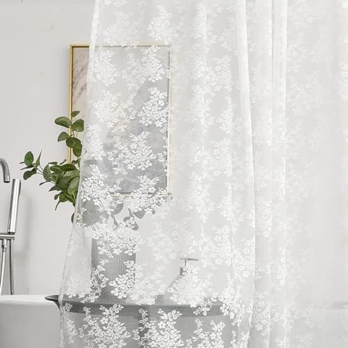 White Lace Stall Shower Curtain 36x72, Vintage with Attached Valance