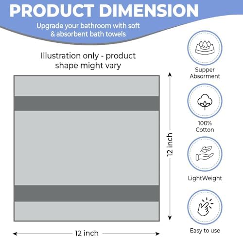QUBA LINEN 100% Cotton Washcloth Set – Soft, Absorbent Face Towels for Bathroom & Gym Use – Durable & Reusable Wash Cloths - (Blue, White and Navy (12x12), (Pack of 12)