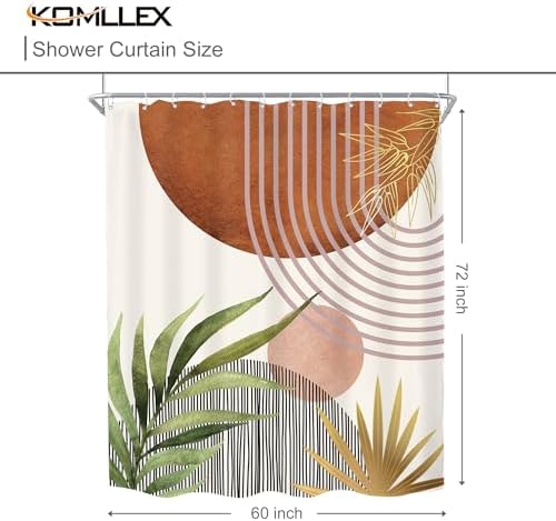 Mid Century Green Boho Abstract Modern Brown Bathroom Shower Curtain Set