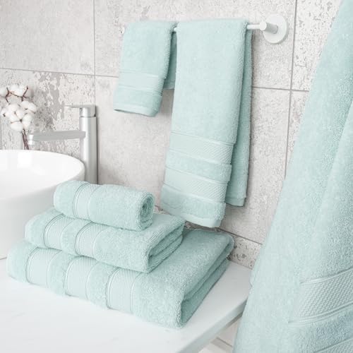 American Soft Linen Salem Turkish Bath Towel Set, 100% Cotton 600 GSM 6 Piece Towels for Bathroom, 2 Bath Towels 2 Hand Towels 2 Washcloths, Mint