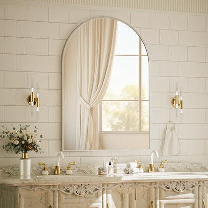 BEAUTYPEAK 30"x40" Arch Bathroom Wall Mirror, Silver