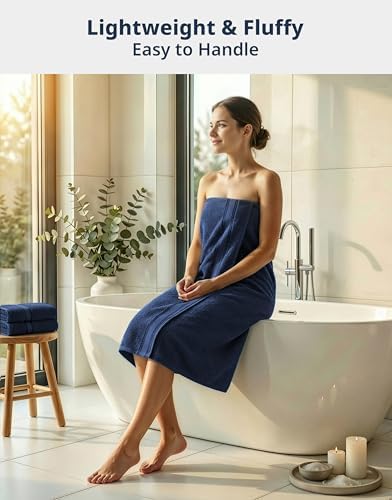 LANE LINEN Bath Towel Set 100% Cotton 4 Piece Soft Absorbent - Navy