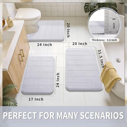 Yimobra Memory Foam Bath Mat, Super Soft Absorbent Bathroom Rug Non Slip 31.5x20 Inch, Quick Dry, Machine Washable Floor Carpet for Tub Shower, Home Decor Accessories, White