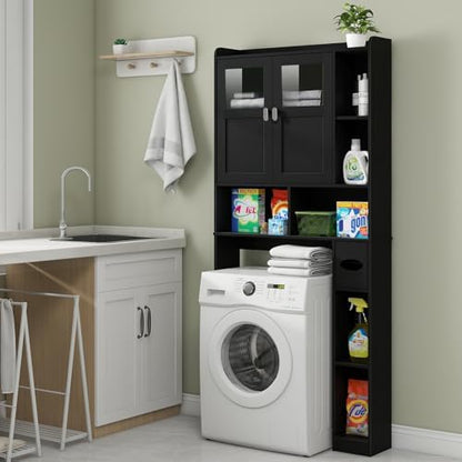 Vabches Over The Toilet Storage Cabinet with Doors and Shelves, Black