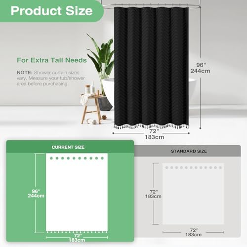 Dynamene Extra Long Boho Shower Curtain Tufted Chevron 72"x96" Black
