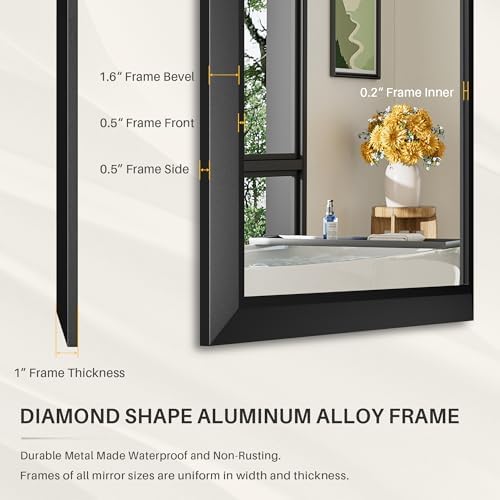 Briivue Black Metal Framed Bathroom Wall Mirror, 40x30 Inch