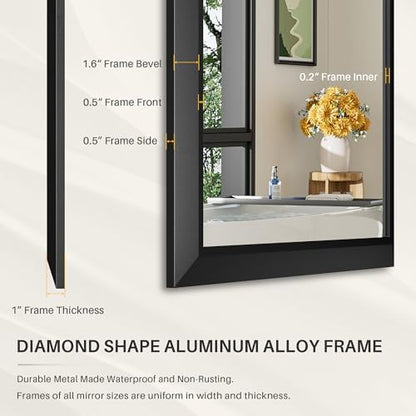 Briivue Black Metal Framed Bathroom Wall Mirror, 48x36 Inch