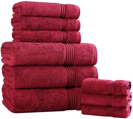 Superior Egyptian Cotton 9-Piece Towel Set, Assorted Towels for Home Bathroom, Guest Bath Decor Essentials, Includes 3 Bath, 3 Hand, 3 Face Towels/Washcloths, Quick Dry, Absorbent - Burgundy