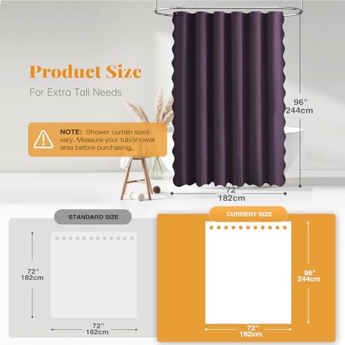 BTTN Extra Long Boho Scalloped Linen Textured Shower Curtain, 72x96, Purple