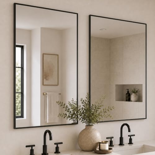 2-Pack 24"x36" Matte Black Framed Bathroom Vanity Wall Mirrors