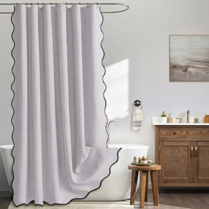 MIULEE Lavender Scalloped Linen Shower Curtain 72x72 Inches