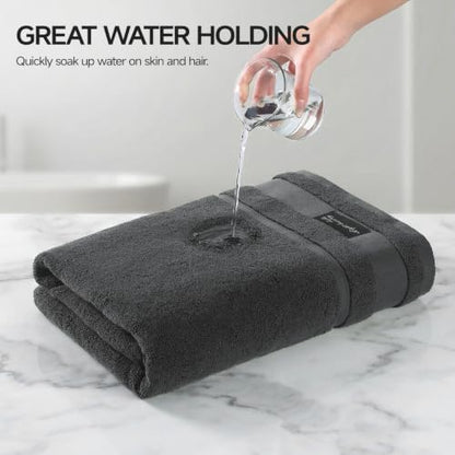 REDKISS 4 Pack Large Bath Towels Set, 100% Cotton, 31x63 in, Heavyweight 760G, Highly Absorbent & Quick Dry, Super Soft Luxury Towels for Bathroom,Hotel Collection - Dark Gray