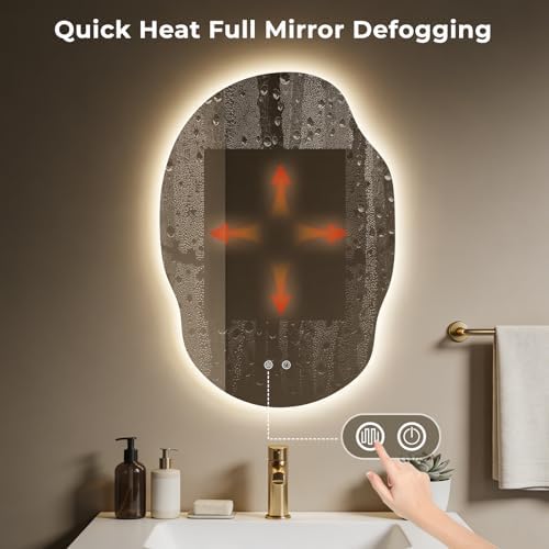 WallBeyond Asymmetrical Bathroom Mirror with Lights, Irregular LED Backlit Vanity Mirror, 31" H x 22" W, Anti-Fog, Dimmable Lighting with 3 Color Temp, Memory, Hardwired, Vertical or Horizontal Mount