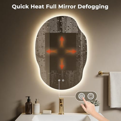 WallBeyond Asymmetrical Bathroom Mirror with Lights, Irregular LED Backlit Vanity Mirror, 31" H x 22" W, Anti-Fog, Dimmable Lighting with 3 Color Temp, Memory, Hardwired, Vertical or Horizontal Mount