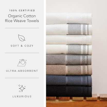 Texere 100% Organic Cotton Rice Weave Jacquard 700 GSM Luxury Bath Towel Sets - Ultra Soft and Absorbent Hotel and Spa Quality (Rice Weave, Black, 2 Hand & 2 Wash Towels)