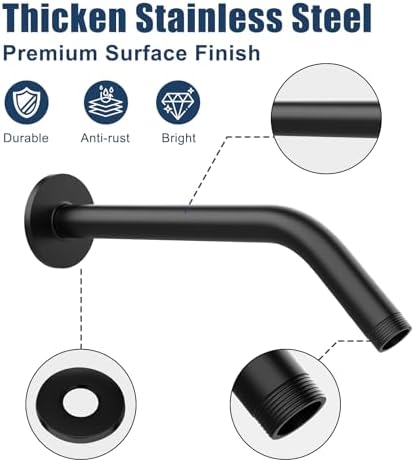 Shower Arm with Flange, 8 Inch, Matte Black