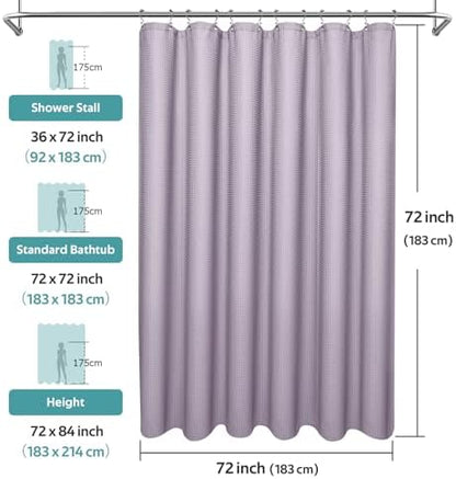 Vipfree 3 in 1 Shower Curtain Set, Waffle Shower Curtain and Liner Set with 12 Double Sided Shower Curtain Hooks, 258GSM Luxury Weighted Cloth Shower Curtains for Bathroom, 72 W x 72 H, Lavender