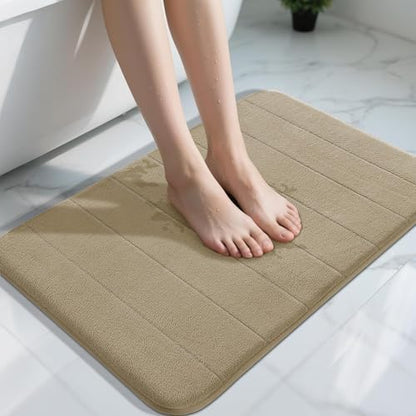 Yimobra Memory Foam Bath Mat, Super Soft Absorbent Bathroom Rug Non Slip 31.5x20 Inch, Quick Dry, Machine Washable Floor Carpet for Tub Shower, Home Decor Accessories, Light Tan