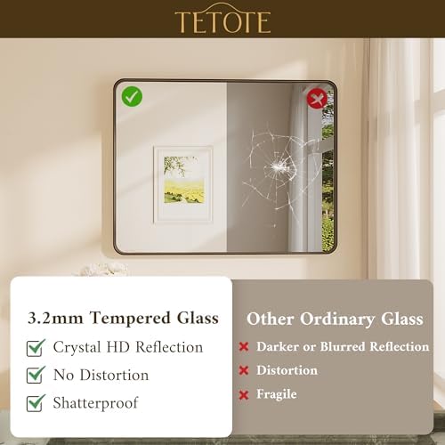 TETOTE 55 x 30 Inch Bathroom Mirror, Matte Black Modern Metal Frame Rectangle Modern Farmhouse Wall Mounted Vanity Mirror (Horizontal/Vertical)