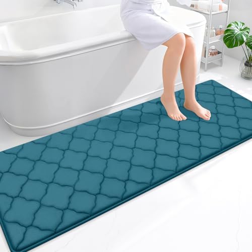 OLANLY Memory Foam Bath Mat Rug 70x24, Soft Bathroom Rugs, Peacock Blue