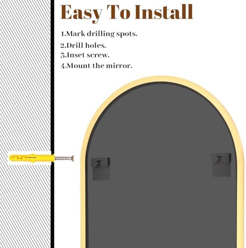 VooBang Arched Wall Mirror, 30 x 38 inch Arch Bathroom Mirror Gold