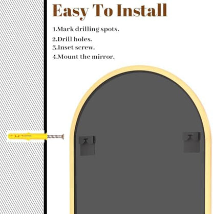 VooBang Arched Wall Mirror, 30 x 38 inch Arch Bathroom Mirror Gold