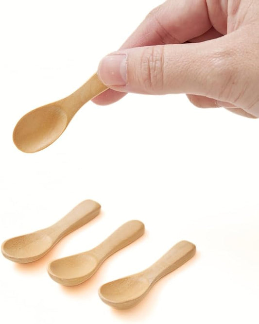 Set of 4 Handmade Tiny Wooden Spoons, 2.3” Mini Size for Salt Sugar Spices Condiments (Light Brown)