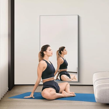 COFENY 36x60inch Brushed Nickel Bathroom Mirror, Silver Rectangle Mirror with Frame, Large Rectangular Wall Mirrors for Bathroom, Living Roomm, Hair Salon, Big Mirror Hang Horizontal/Vertical
