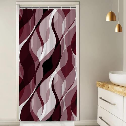 Burgundy Striped Stall Shower Curtain with Hooks, 36x72 Inch