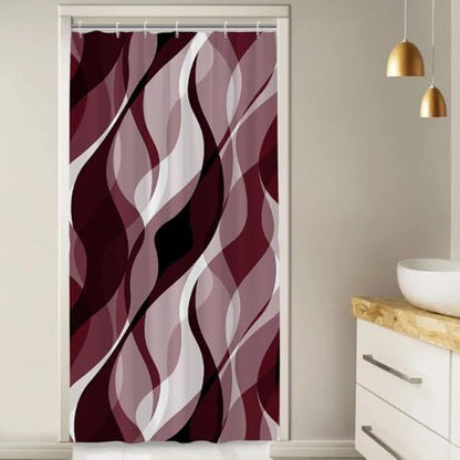 Burgundy Striped Stall Shower Curtain with Hooks, 36x72 Inch