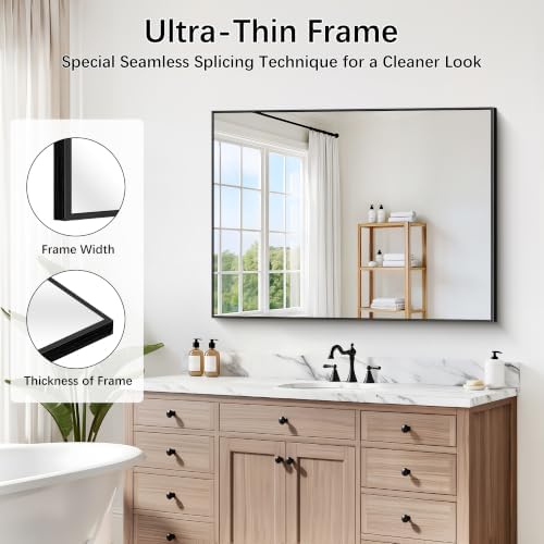 DESBING Black Bathroom Mirror for Wall, 30x40 Inch Rectangle Mirrors with Metal Frame, Modern Vanity Wall Mirror Decor for Entryway Hangs, Bathroom, Living Room Horizontal or Vertical