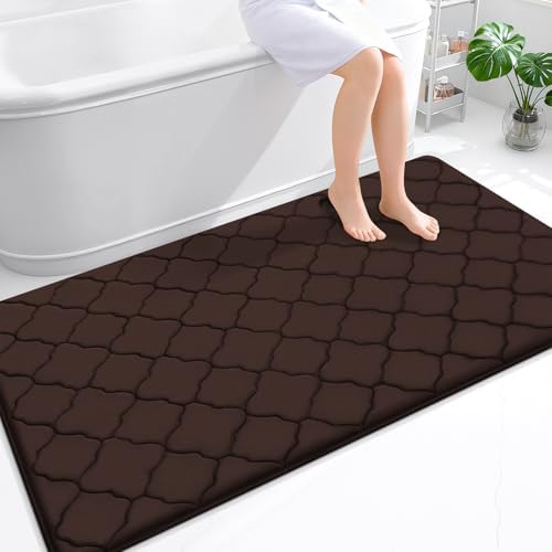 OLANLY Memory Foam Bath Mat Rug 59x34, Ultra Soft Bathroom Rugs, Brown