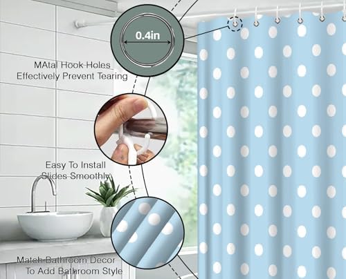 Polka Dot Shower Curtain Light Blue White Retro Spot Vintage Fabric Decorative Bathroom Curtains with Hooks,60" Wx70 H