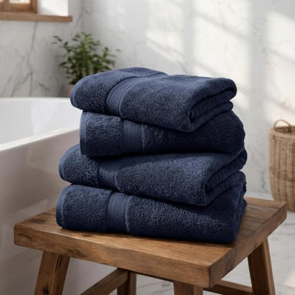 Superior Egyptian Cotton Plush & Absorbent, Bath Towel Set of 4, Navy Blue