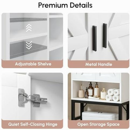 USHOWER White Over The Toilet Storage Cabinet with Barn Doors