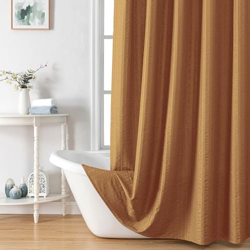 Aiyufeng Gold Shower Curtain for Bathroom, Embossed Textured Fabric Shower Curtain for Bathroom - Soft Cloth & Hotel Spa, Machine Washable, 72X72, Gold