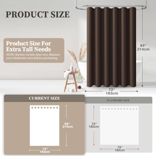 BTTN Long Linen Textured Waterproof Thick Shower Curtain Set, 72x84, Brown