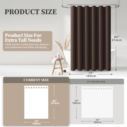 BTTN Long Linen Textured Waterproof Thick Shower Curtain Set, 72x84, Brown