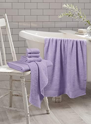GLAMBURG 100% Cotton Ultra Soft 6 Pack Towel Set, Contains 2 Bath Towels 28x55 Inches, 2 Hand Towels 16x24 Inches & 2 Wash Coths 12x12 Inches, Compact Absorbent Lightweight & Quickdry - Purple