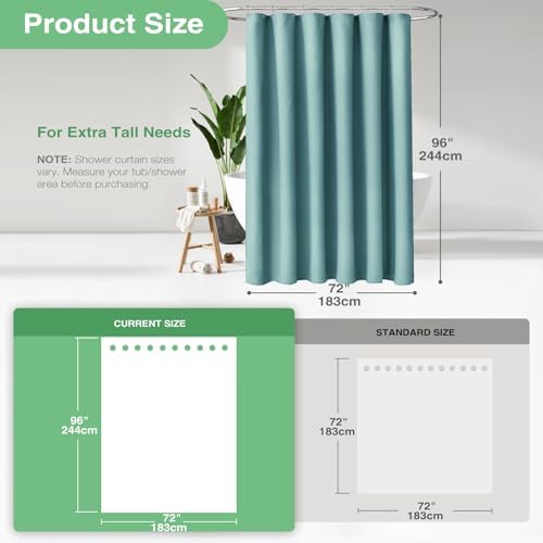 Dynamene Extra Long Waffle Shower Curtain 256 GSM 72"x96" Teal/Turquoise