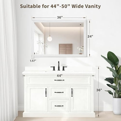 White Wood Effect Framed Wall Mirror, 24x36 Rectangle Mirror