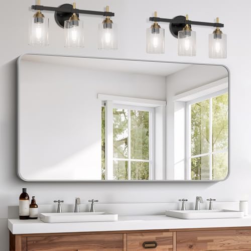 FORBATH 55x36 Inch Silver Bathroom Mirror for Over Sink, Large Rectangular Wall Mirror with Metal Frame, Rounded Corners for Bathroom, Bedroom, Entryway Decor (Horizontal or Vertical)