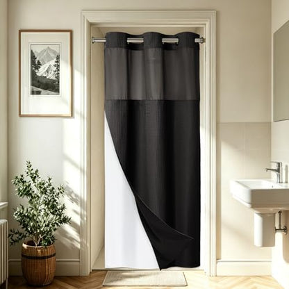 EUTXL Heavyweight No Hook Shower Curtain with Liner, Black, 36x74
