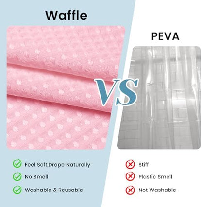 SORTTO No Hook Waffle Shower Curtain with Snap in Liner Set, 71x74, Pink