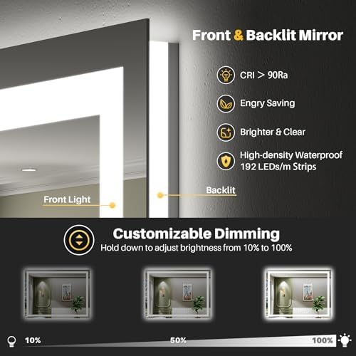 Briivue 48x38 Inch LED Bathroom Mirror with Lights, Backlit & Front Lit