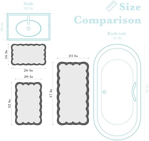 Luxury Microfiber Bathroom Rugs, Small White Bath Rug with Blue Scalloped Piping Cute Aesthetic Preppy Bath Mat for Bathroom, Tub, Floor Carpet, Sink, Shower, Anti Slip, Absorbent, 26x16